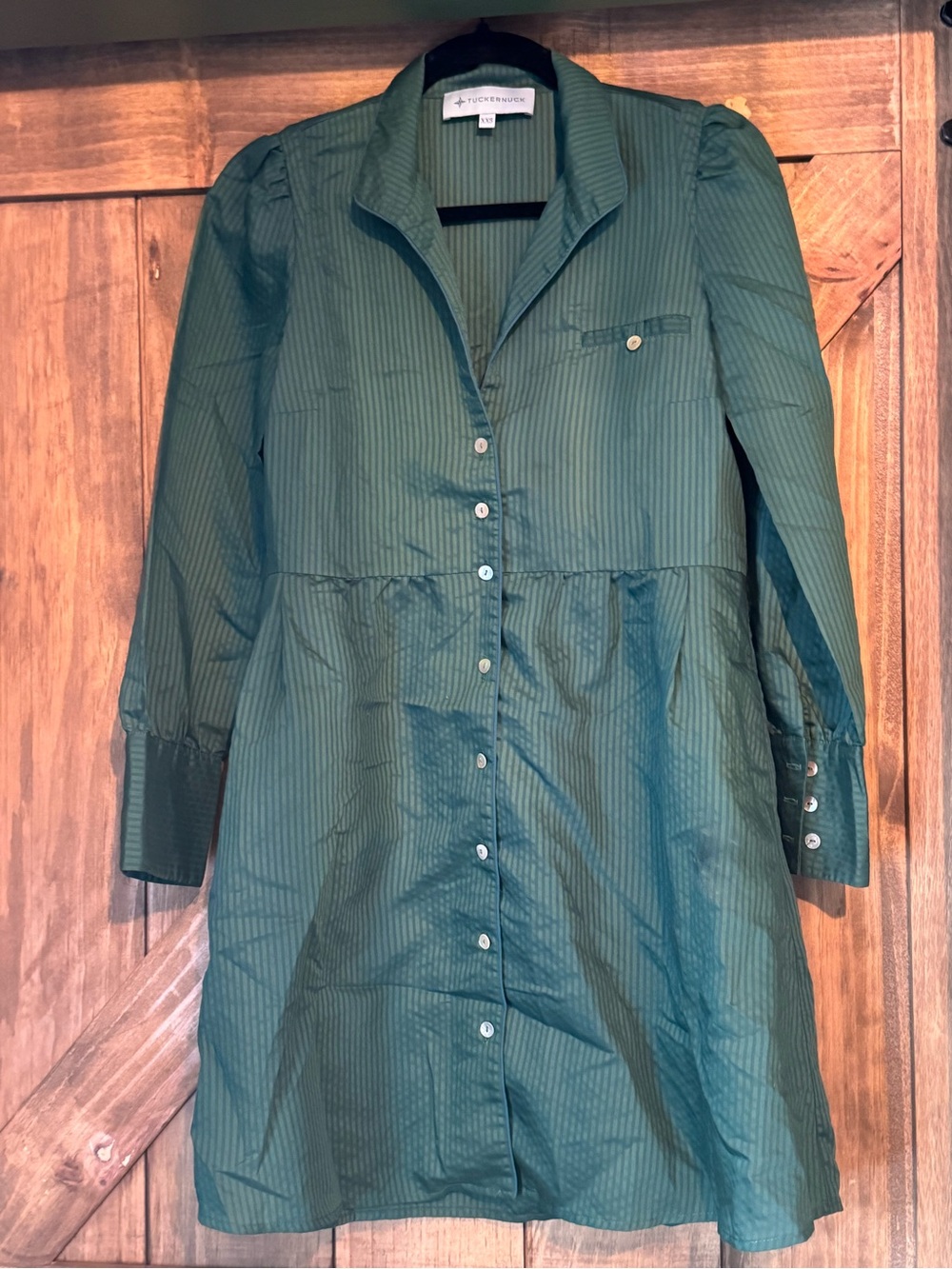 Tuckernuck Emerald Green Button-Front Long Sleeve Shirt Dress